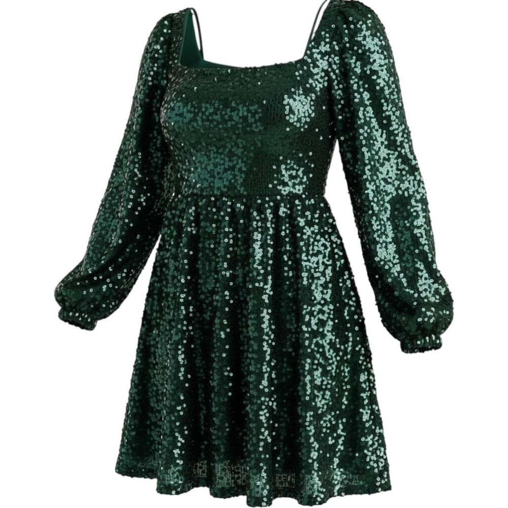Altar'd State Emerald Green Sequin Mini Dress Long Sleeve Square Neck Small